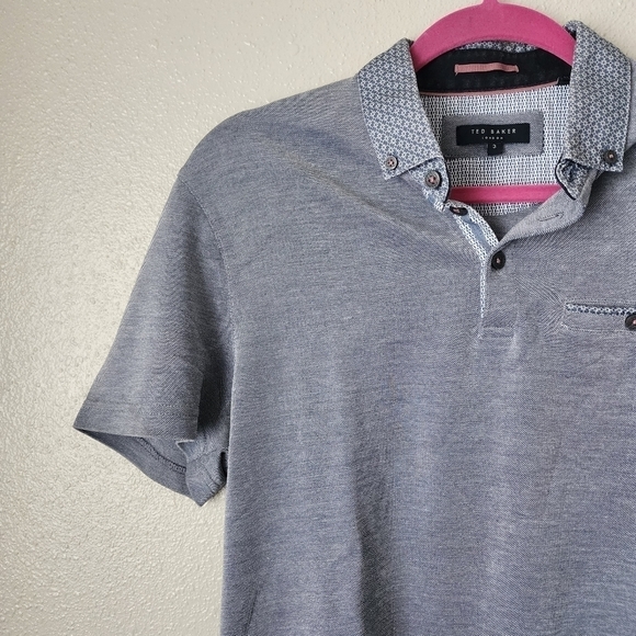 Ted Baker Heathered Gray Polo Button Down Top Casual Mens Size 3 - Picture 3 of 9